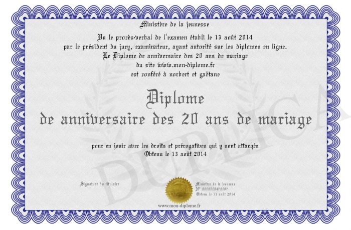 diplome 20 ans anniversaire